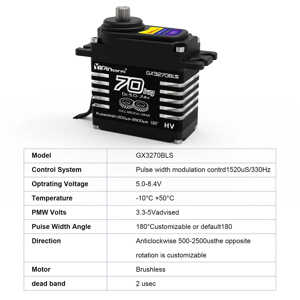 Servomoteur Brushless 70KG 7.4V Engrenages Métalliques pour RC 1/8 1/10 1/12