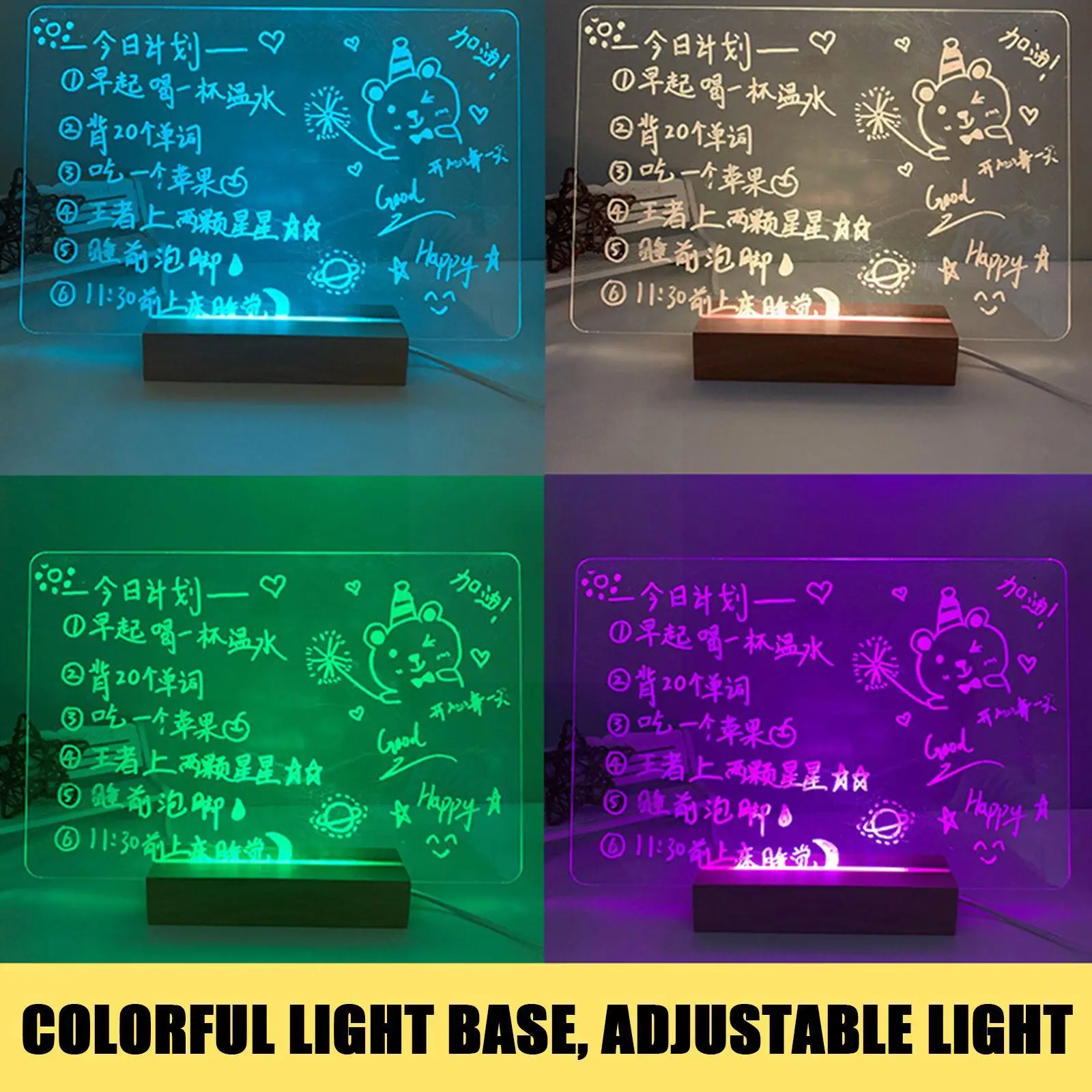 노트 메시지 보드 야간 조명 글쓰기 글로우 메모 아크릴 순간 사진 선물 우드 보드 조명 장식 Led 데일리 룸 홀더 L A4U2