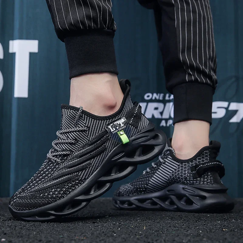 Mens Lightweight Breathable Running Sneakers - Black Athletic Jogging Shoes