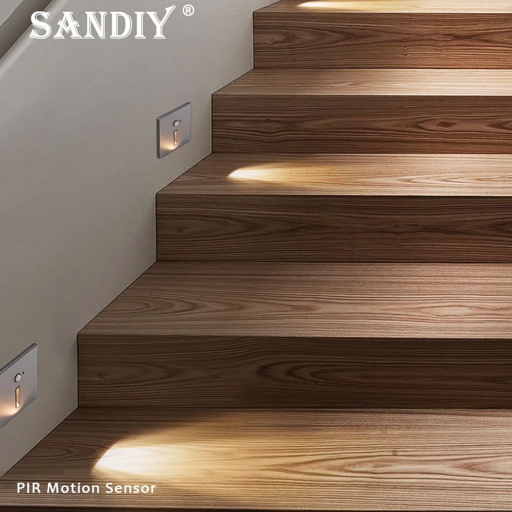 SANDIY Sensor Stair Light Motion Detect Wall Sconce Lamp Automatic Nightlights Recessed Footlight for Step Ladder Bedroom Closet motion sensor light led light led wall lamp wall light