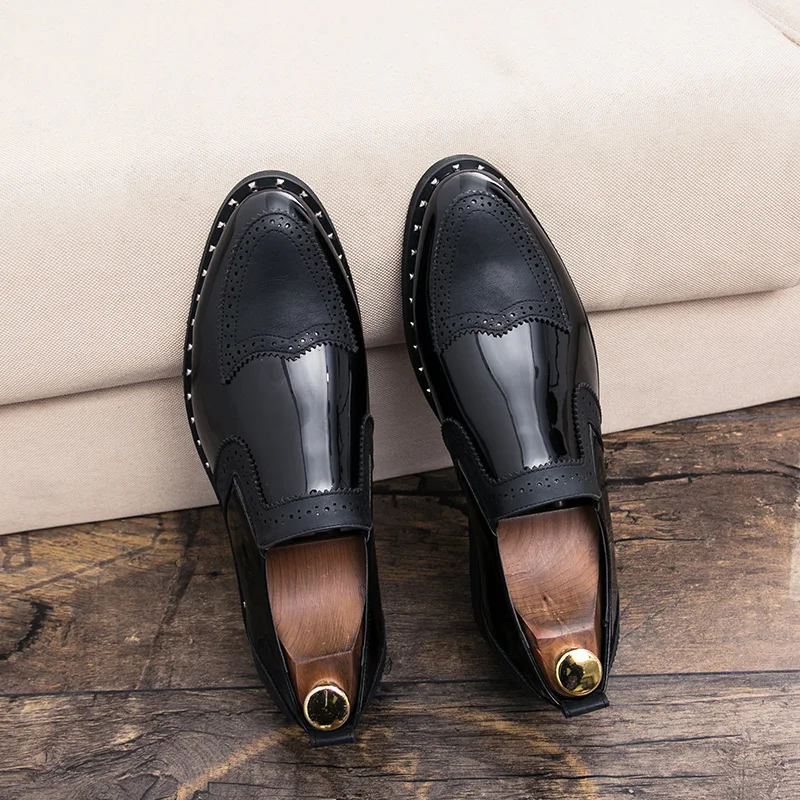 Fashionable Formal Men Shoes Lightweight Outdoor Loafers Thick Soled Wear-resistant Leather Shoes Black Gold andSilverSizes38-48
