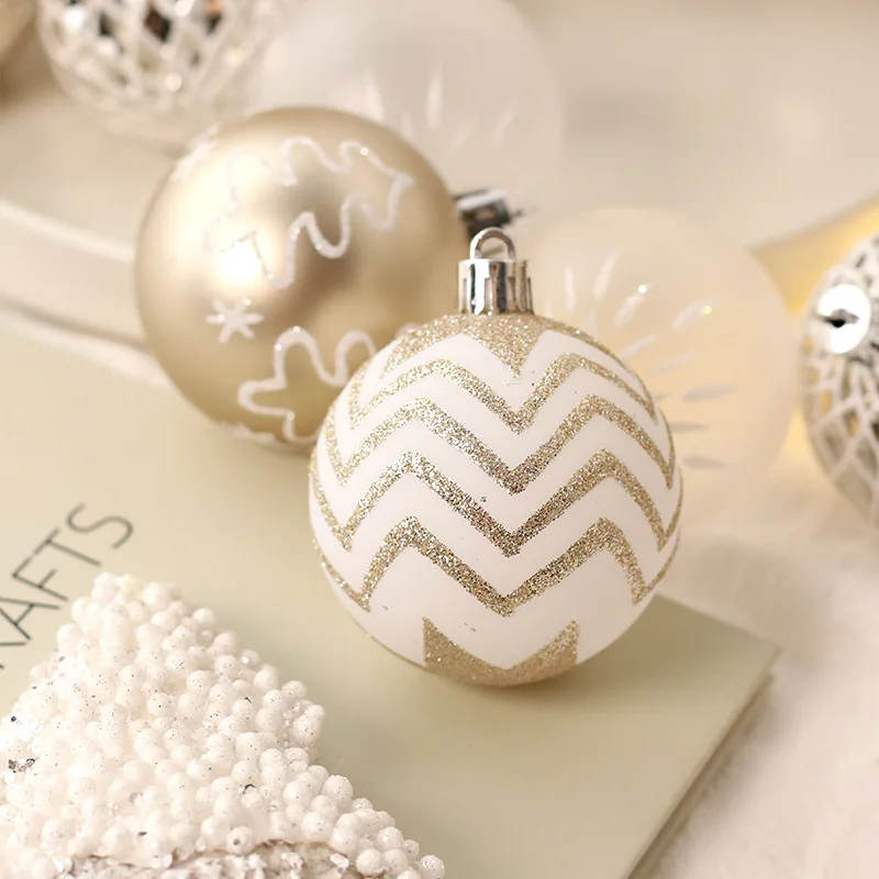 16 Elegant Champagne Gold And White Christmas Balls Ornaments  with Hanging Hoop Tree Home Decorations Christmas Ornament Weddin