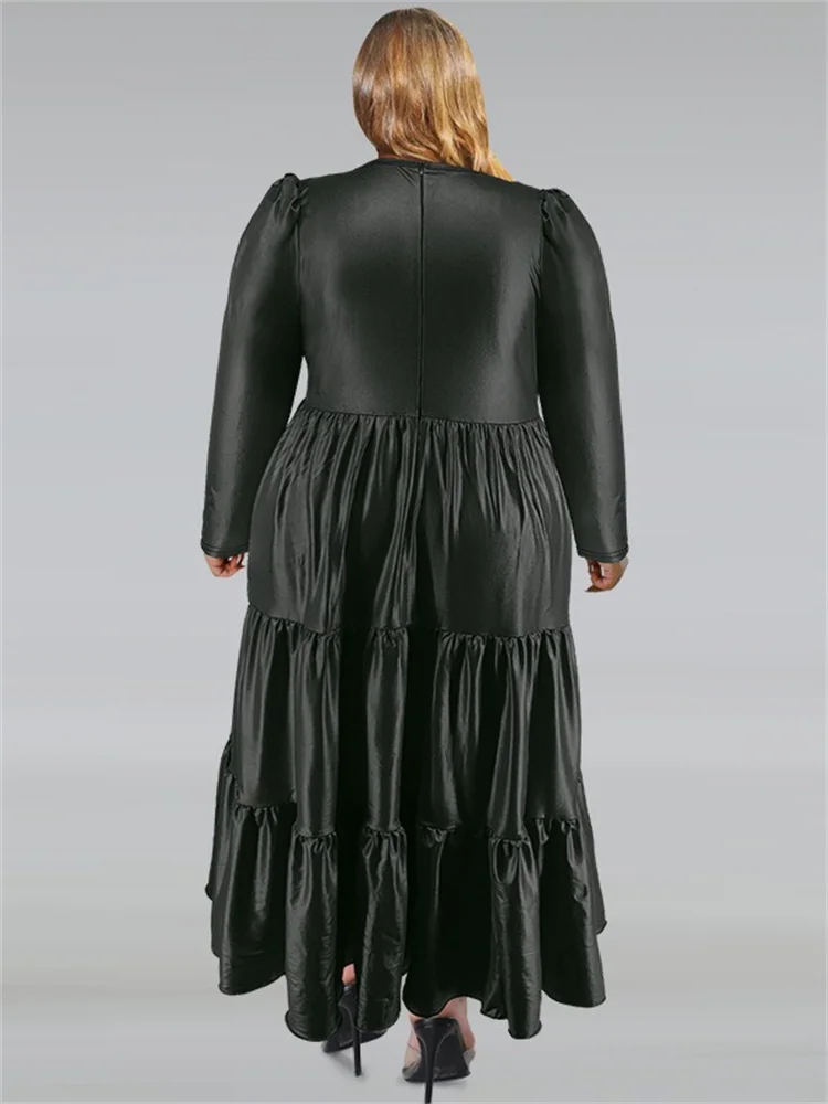 Wmstar Women PU Dress Long Sleeve Fashion Stresswear Draped Sexy Bodycon Fall Maxi Dresses Club Outfits Dropshipping XL-5XL