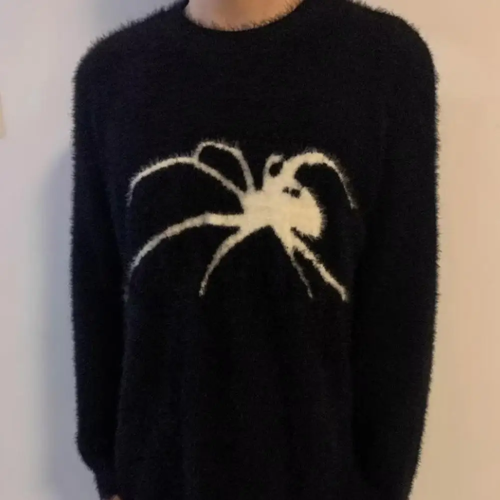 

Winter Men Sweater Men's Winter Faux Mink Sweater with Spider Pattern Knitted Pullover Hip Hop Style Jumper Gothic for Cold