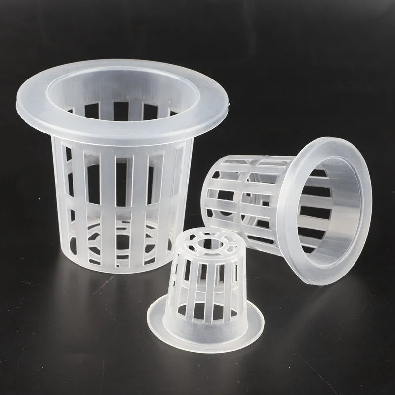 50Pcs White Hydroponic Basket Garden Vegetable Soilless Grow Net Pot Multi-Size Aeroponics Plastic Planting Mesh Pots Cap