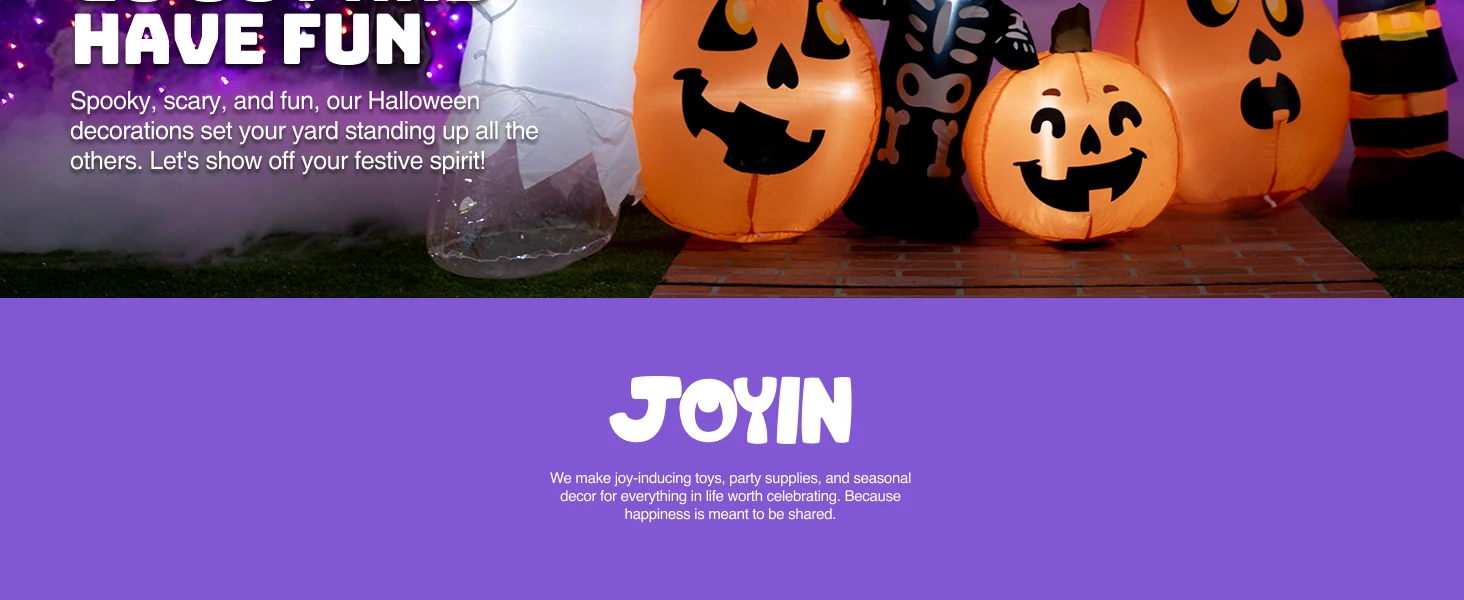 JOYFY 8 ft Long Halloween Inflatable Three Characters and Pumpkin Patch Outdoor Decoration Inflatable Witch Ghost Skeleton Yard