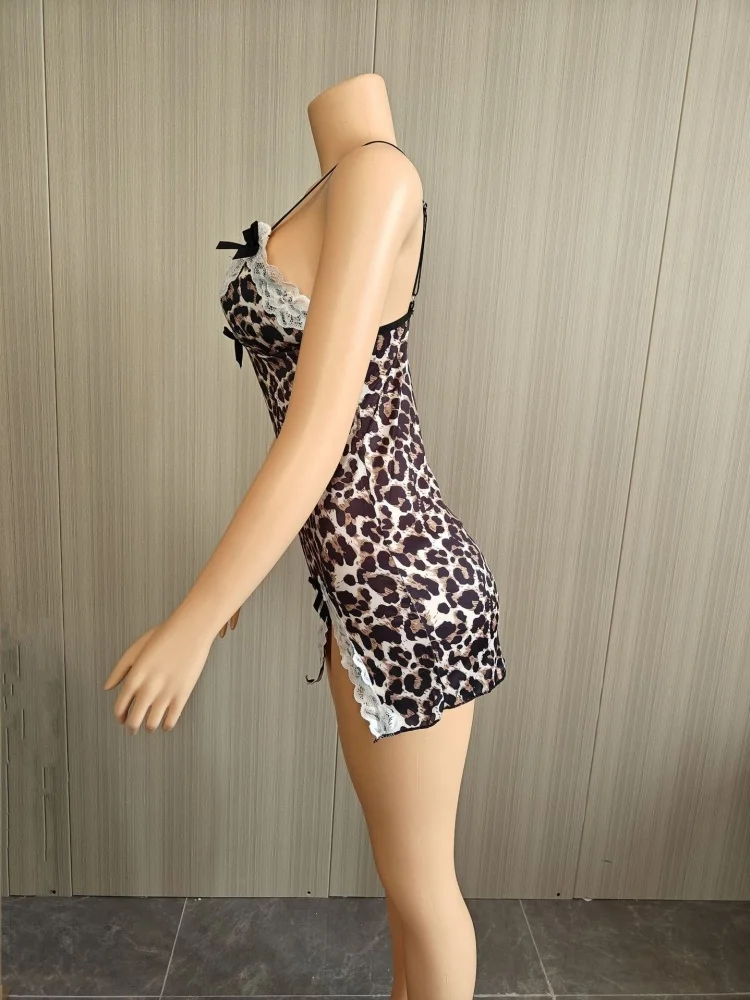 Wmstar Dress Wholesale Slip Sexy Leopard Print Empty Lace Sexy Dress for Night Clubs Mini Dress Drop Shopping New Style 2025