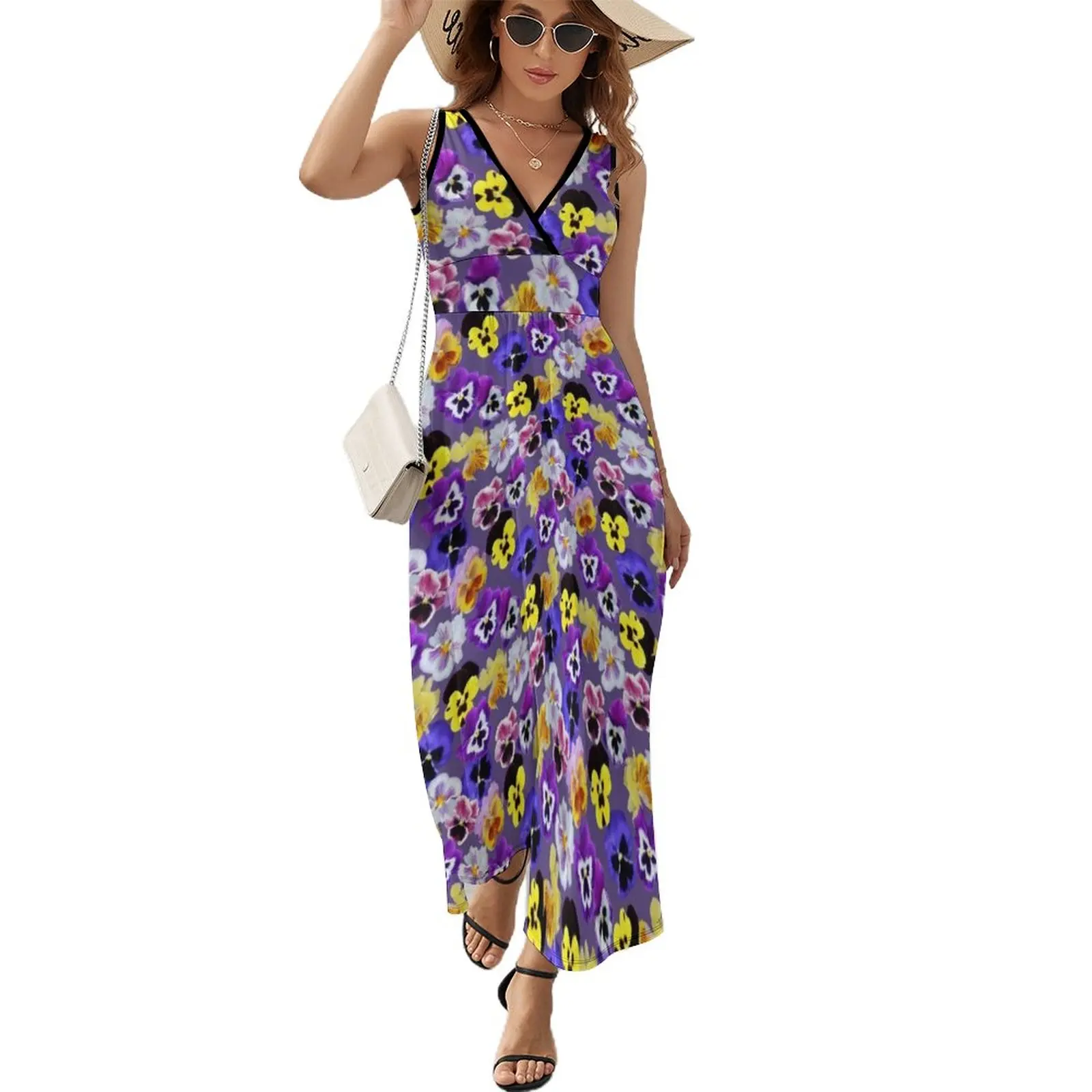

Pansy Mixture on Violet Sleeveless Dress Women's dresses Women's summer skirt