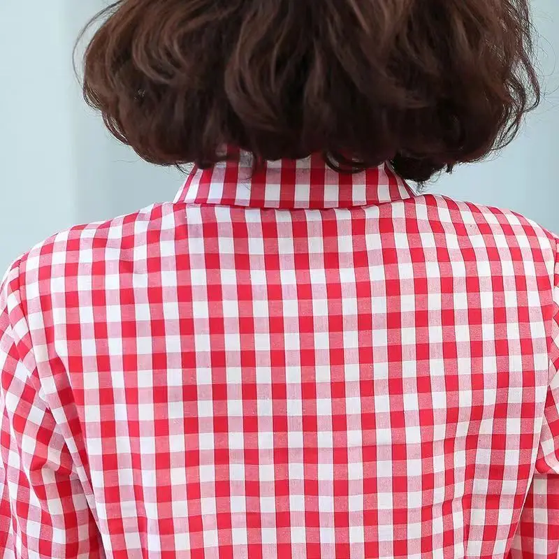 2023 Summer Fashion Plaid Print Temperament Long Sleeve Women'clothing Simple Commuter Casual Versatile Polo Button Shirt