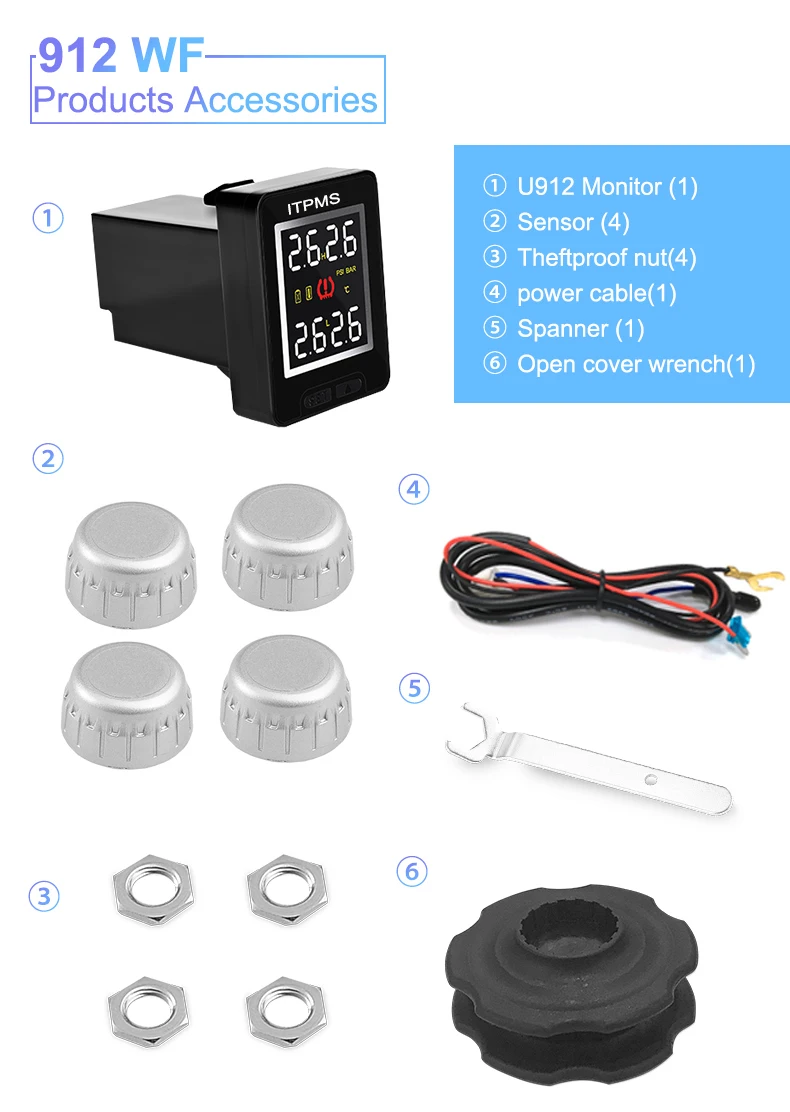 Careud U912 For Nissan TPMS 4PCS External Sensors Car Security System Tire Pressure Monitoring System