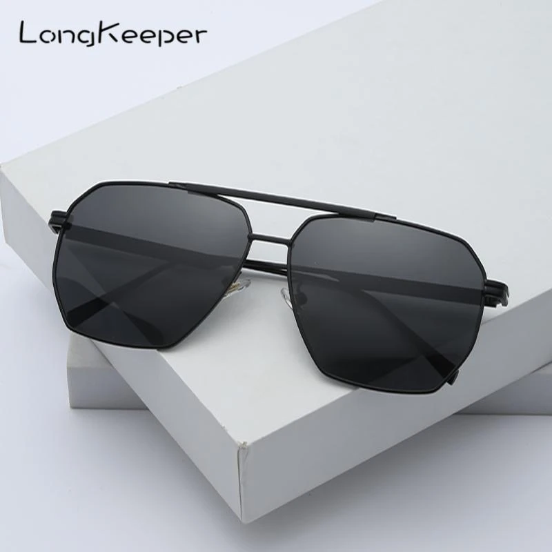 Gafas de sol polarizadas de gran tamaño para hombre y mujer, lentes de de estilo Retro, doble puente, tonos negros Vintage, Uv400, de Metal, 2022| | - AliExpress