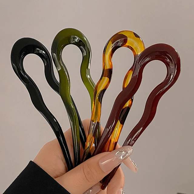 Simple U-Shape Hair Stick French Style Plastic Chignon Pins Hair Forks For Women Girls Summer Bun Styling Tools