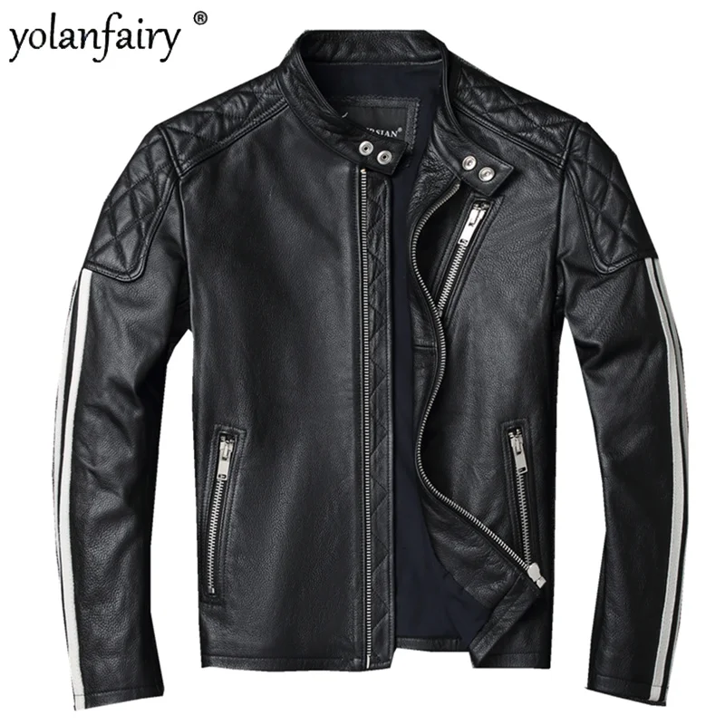 Fit 2023 New Slim Stand Collar Jacket Male Mens Fashion Leather Jacket Motorcycle Zipper Jackets Men 5XL Jaqueta Masculina Sq21