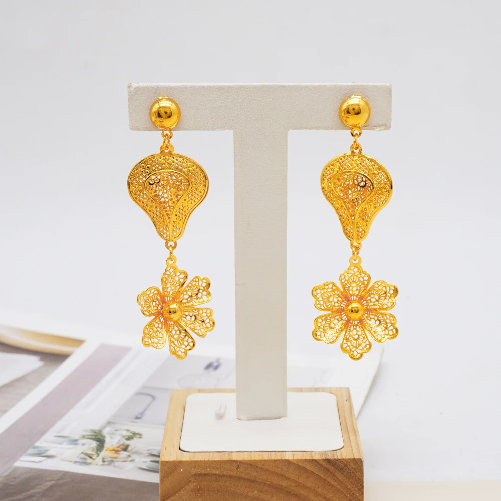 Scb3ee1b72790490898d2db836bde92772 Fashion Gold Color Ethiopian Jewelry Set Long Tassel Pendant Earrings Wedding Bride Necklace Set Mallzona