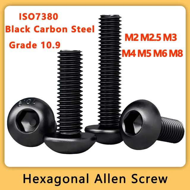 M2M2.5M3M4M5M6M8 Hex Socket Allen Screw Grade 10.9 Black Carbon Steel DIY Motorcycle Fairing Bolts ISO7380 Round Head Screws