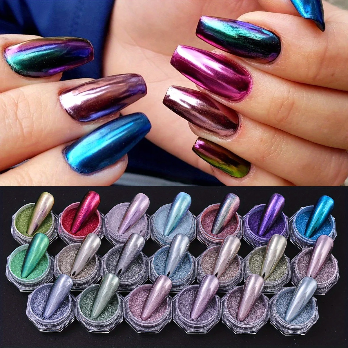 20 Colors Plain Mirror Nail Glitter Powder Punk Purple Blue Design Metallic Chrome Flash Y2K Manicure Nail Accessories Sparkle
