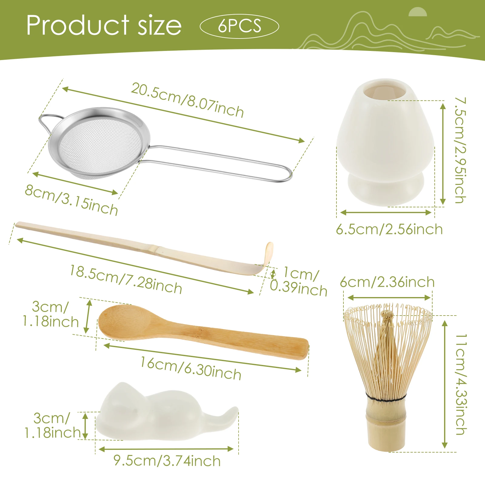 Japanese Matcha Tea Set Accessories with Stirrer Stand Stainless Steel Sieve Bamboo Spoon Stirrer Spoon Stand Matcha Making Tool