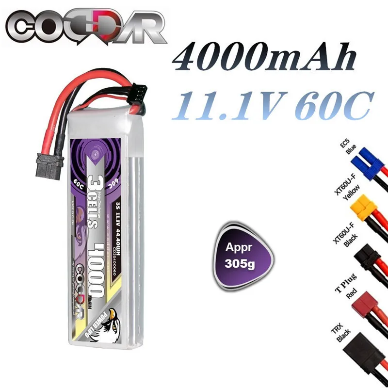 

CODDAR 11.1V 4000mAh 3S 60C LIPO Battery For Align Helicopter 90 Ducted Fixed Wing Multi-Axis Model 11.1V Drones Battery