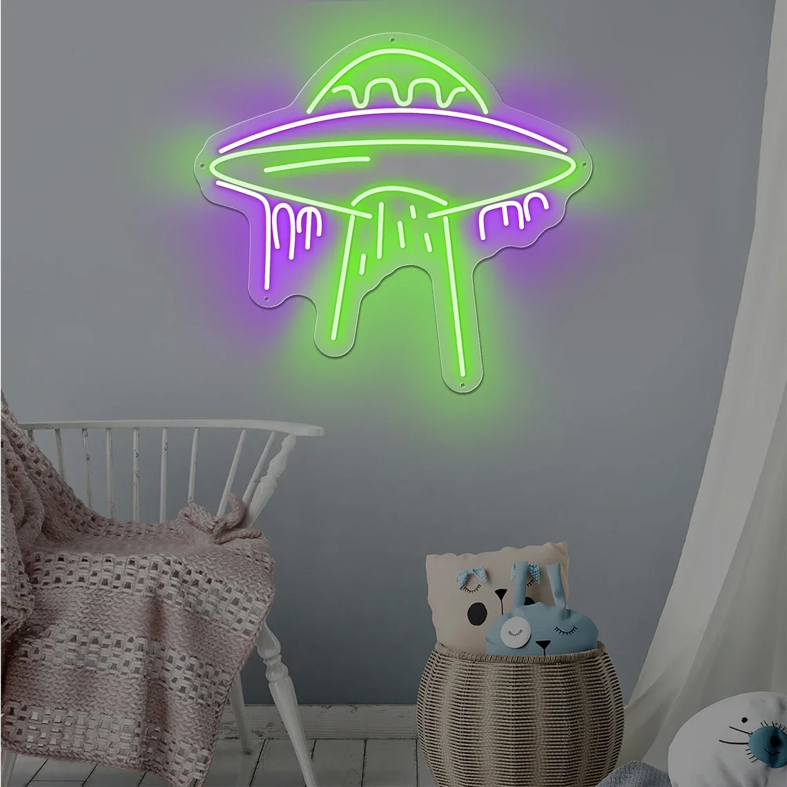 UFO Neon Sign Flying Saucer Bedroom Wall Decor Creative Home Bedroom Decor Birthday Gift for Teen