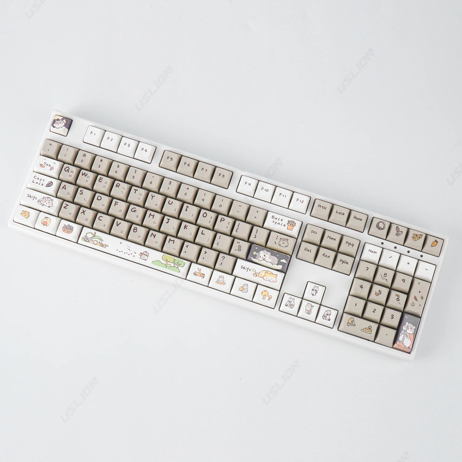 Cute Cartoon Hamster Tema Keycaps Coreano Inglês Xda Perfil Pbt Ajuste para Interruptor mx Teclado Mecânico Gaming 132 Chaves - Imagem 6