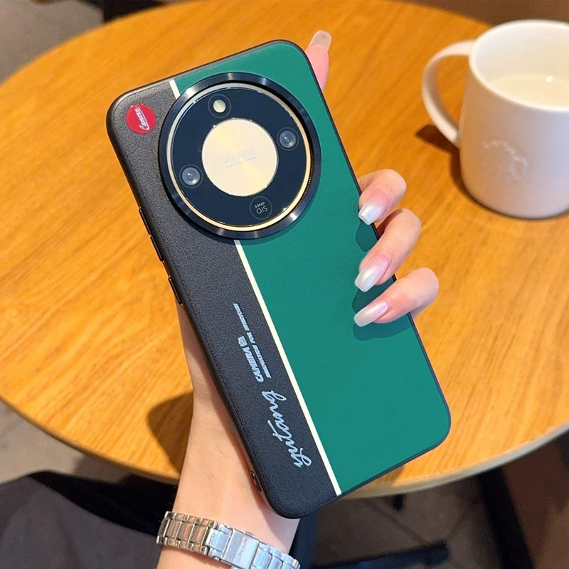 Electroplated Leather Fluorescent Color-Block Anti-Drop Phone Case