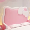 Children's bed girl princess bed 1.5 solid wood single bed pink Kitty cat slide bed cartoon leather bed with guardrail 5