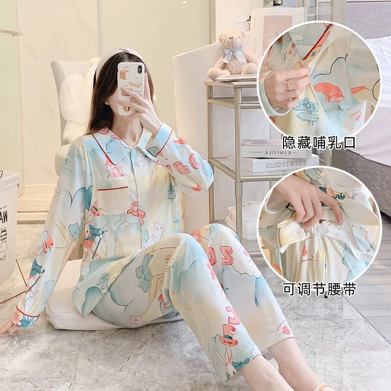 

Maternity Pajamas Pure Cotton Home Clothes Pregnant Mother Pajama Suit Large Size 200 Catties Maternity Clothes Sleepwear