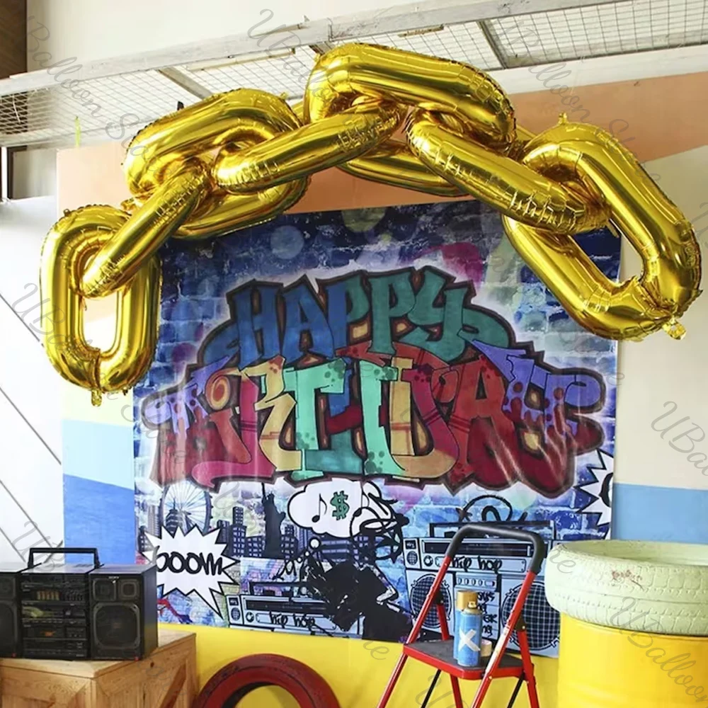 10/5 stücke Goldkette Geburtstag Luftballons 16 Zoll Metall Silber Roségold Kettenglied Folie Ballon für 90er Jahre Hip Hop Vintage Party Dekor – Detail 9