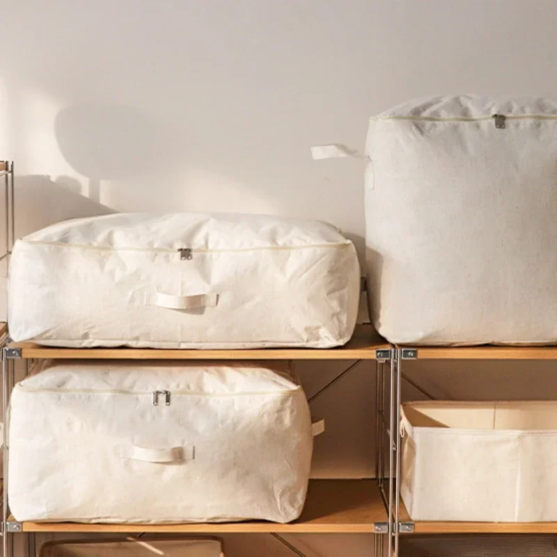 Thickened Large Cotton Storage Bag Linen Bag Quilt Storage Zipper Portable Moisture-proof Clothing Organizer  Under Bed Storage 5
