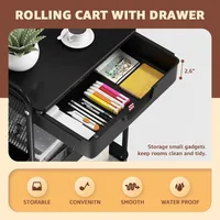 3 Tier Rolling Cart with Drawer, Metal Rolling Utility Cart on Wheels with Pegboard, Art Cart Storage Organizer with Tabletop 2