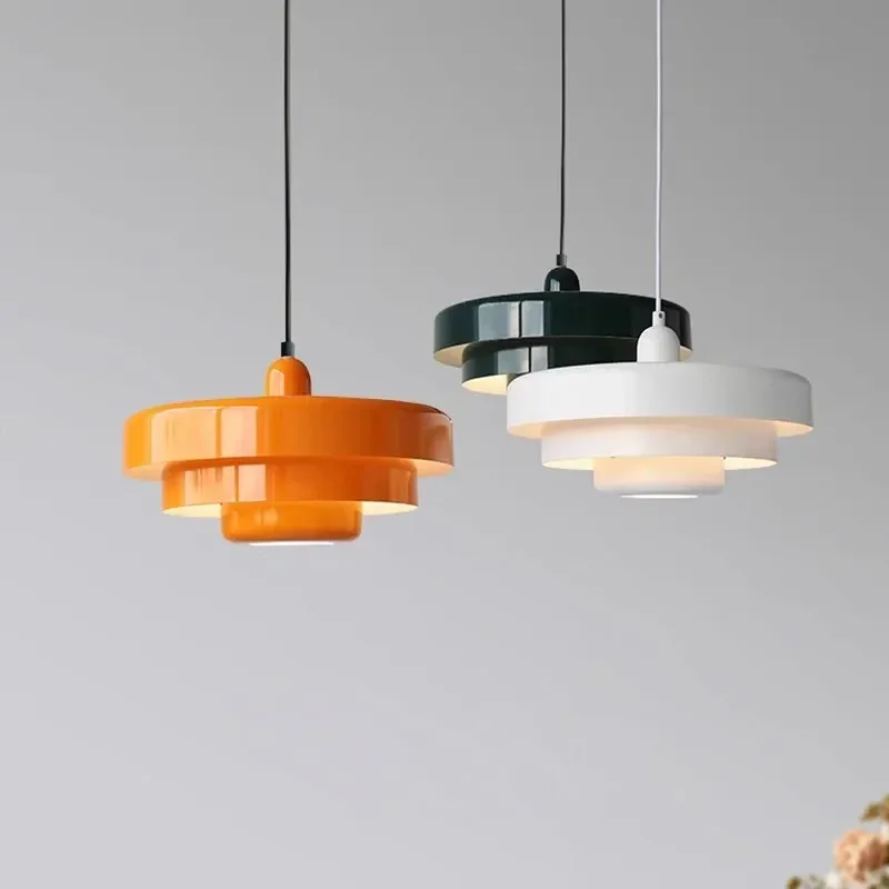 Nordic LED Pendant Light Macaron Carbon Steel Aluminum White Dark Green Orange Illuminations For Restaurant Living Rooms Fixture 2