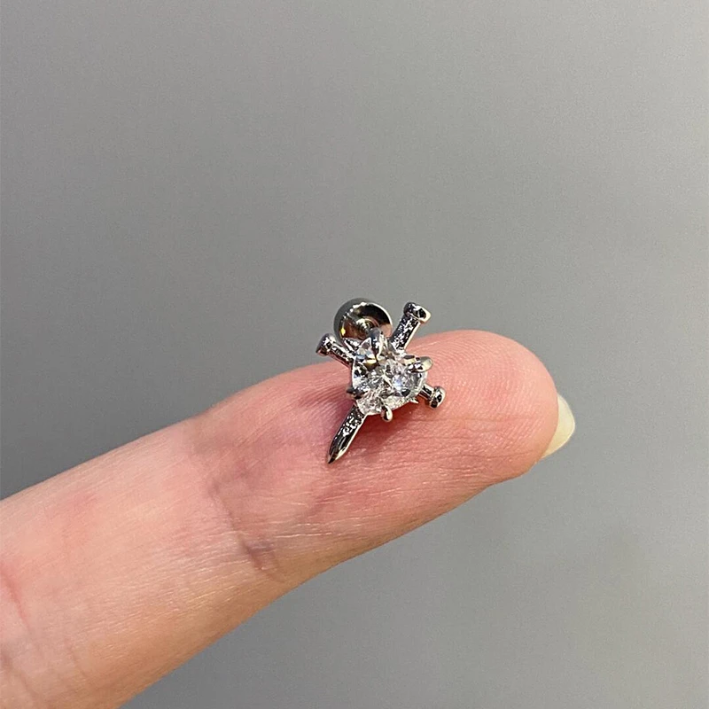 1pcs Shiny Cross Zircon 316L Stainless Steel Ear Bone Nail Y2K Style Silver Color Earring For Women Cochlear Accessories