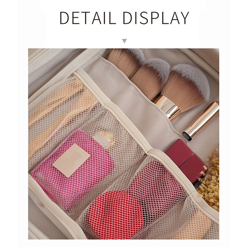 Hanging Makeup Bag, Multi-pocket Zipper Closure Portable Cosmetic Bag Travel Toiletry Bag with Mirror 5