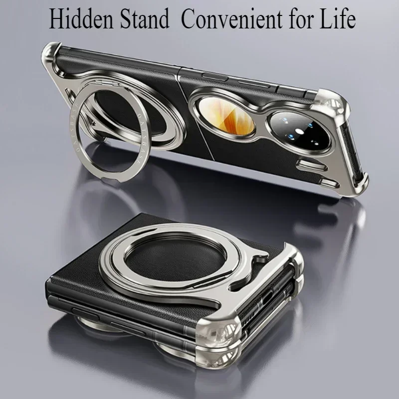 Eary Metal Frameless Case for Huawei Pocket 2 Phone Case with 360°Rotatable Stand Bumper Protective Magsafe Wireless charge