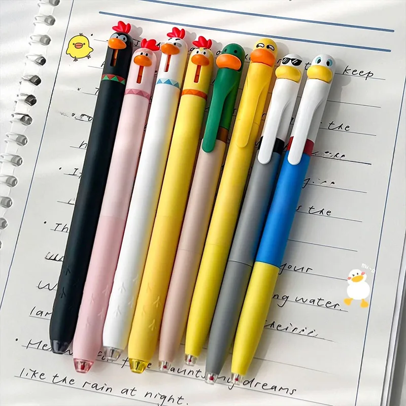 12pcs/set Parrot/Chick/Duck Neutral Pen Rotating Core 0.5mm Black Ink - Large Capacity Pen Cartoon Speed Drying Signature Pen