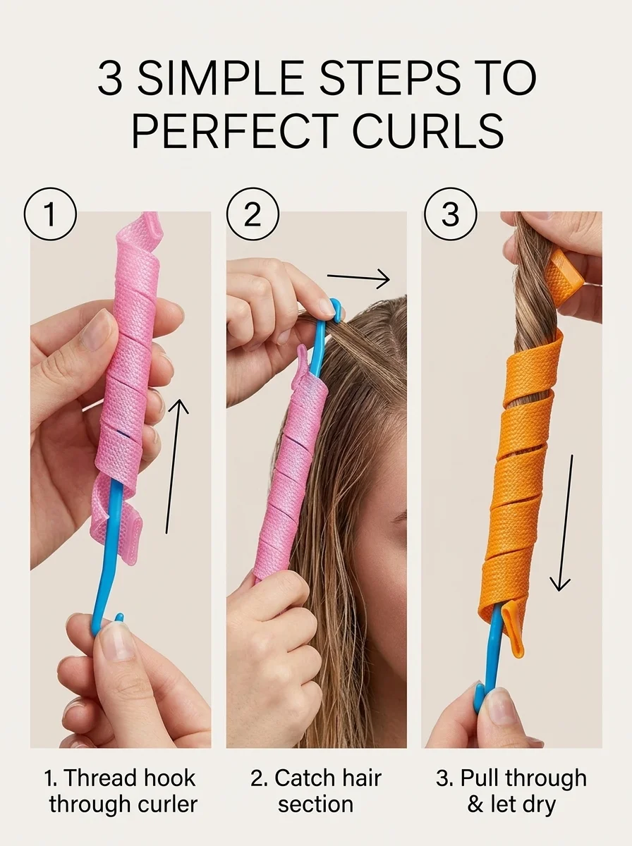 Heatless Spiral Hair Rollers Set for Effortless Overnight Curls