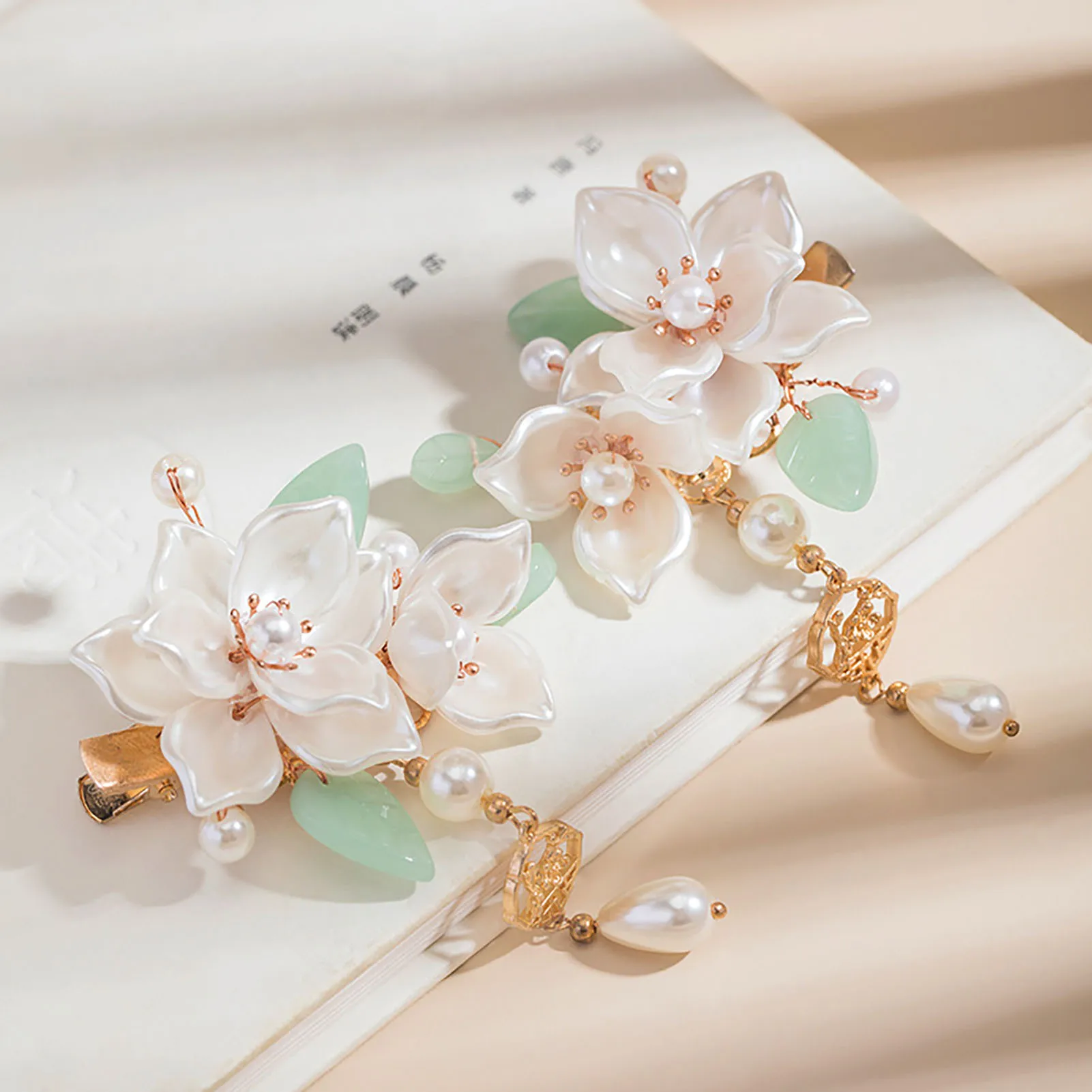 Vintage Kamelie Haarspange Eleganter chinesischer Stil Blume Quaste Haarnadel Metall Perle Schmuck Haarschmuck Mädchen Haarspangen – Detail 2