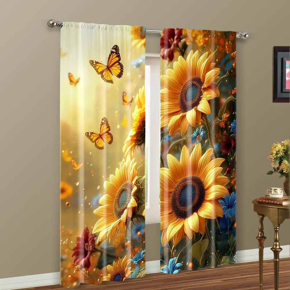 2pc,  Window Drapes sunflower 100% Polyester,Without Electricity Festive Holiday Perfect for Holiday Decor 6