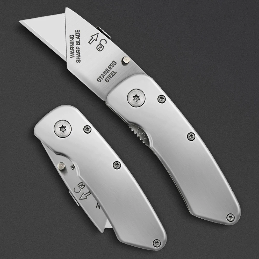 Edc pocket box cutter edelstahl elektriker utility messer tragbare industrielle faltpapier cutter mit 10 stücke ersatz klingen – Detail 6