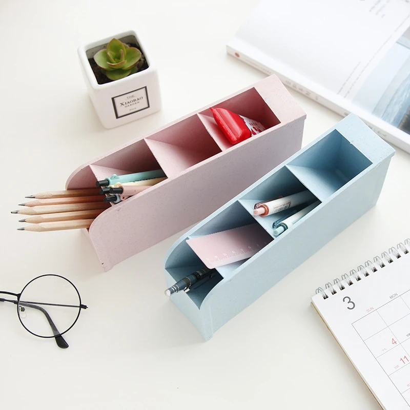 Colored Creative Multifunctional 4 Grid Desktop Organizer Pen Holder Makeup Storage Box School Office Accessories Stationery
