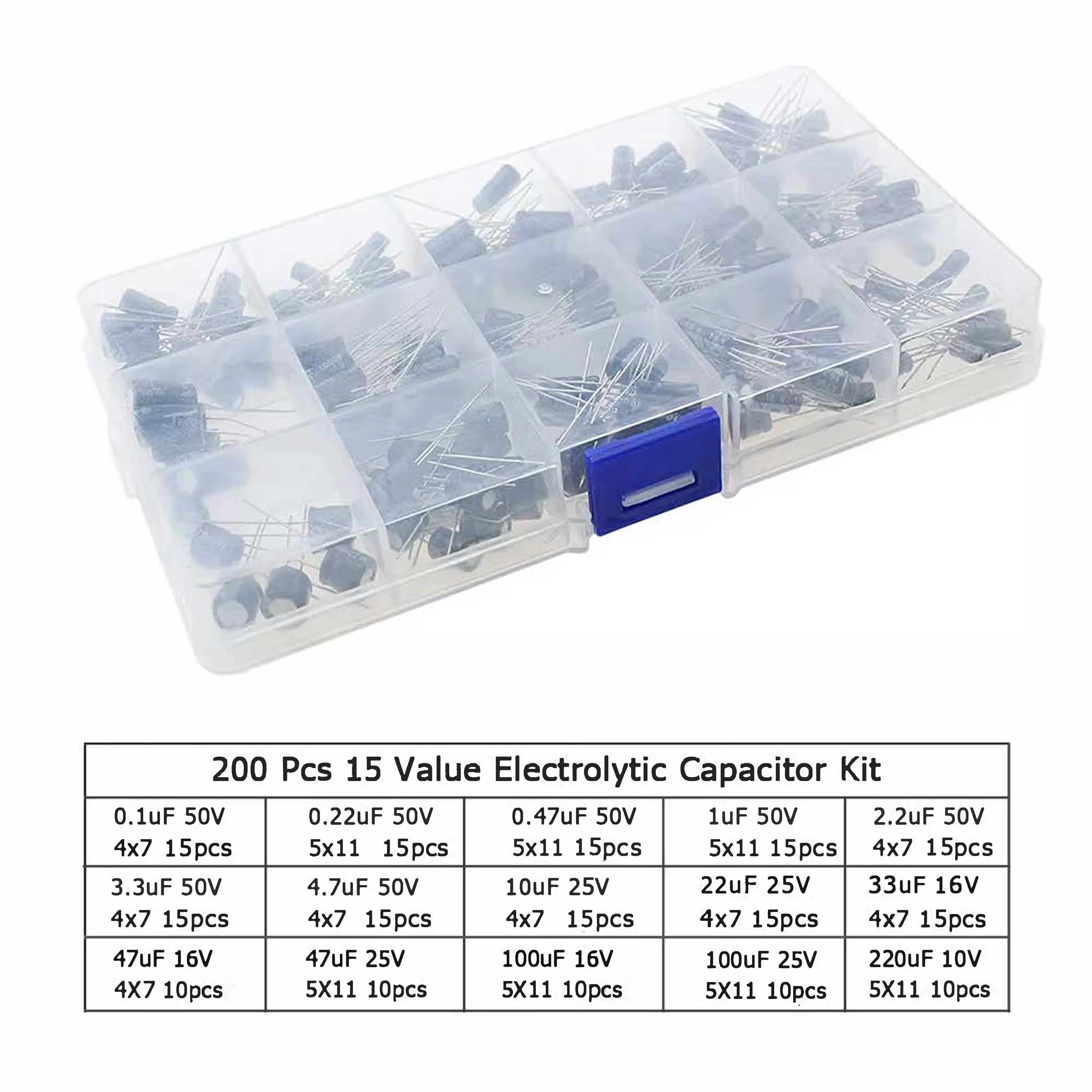 16V 25V 50V 0.1uF-1000uF Aluminum Electrolytic Capacitor Assorted Kit Box 1uF 4.7uF 10uF 47uF 220uF 330uF 470uF 120/200/500Pcs