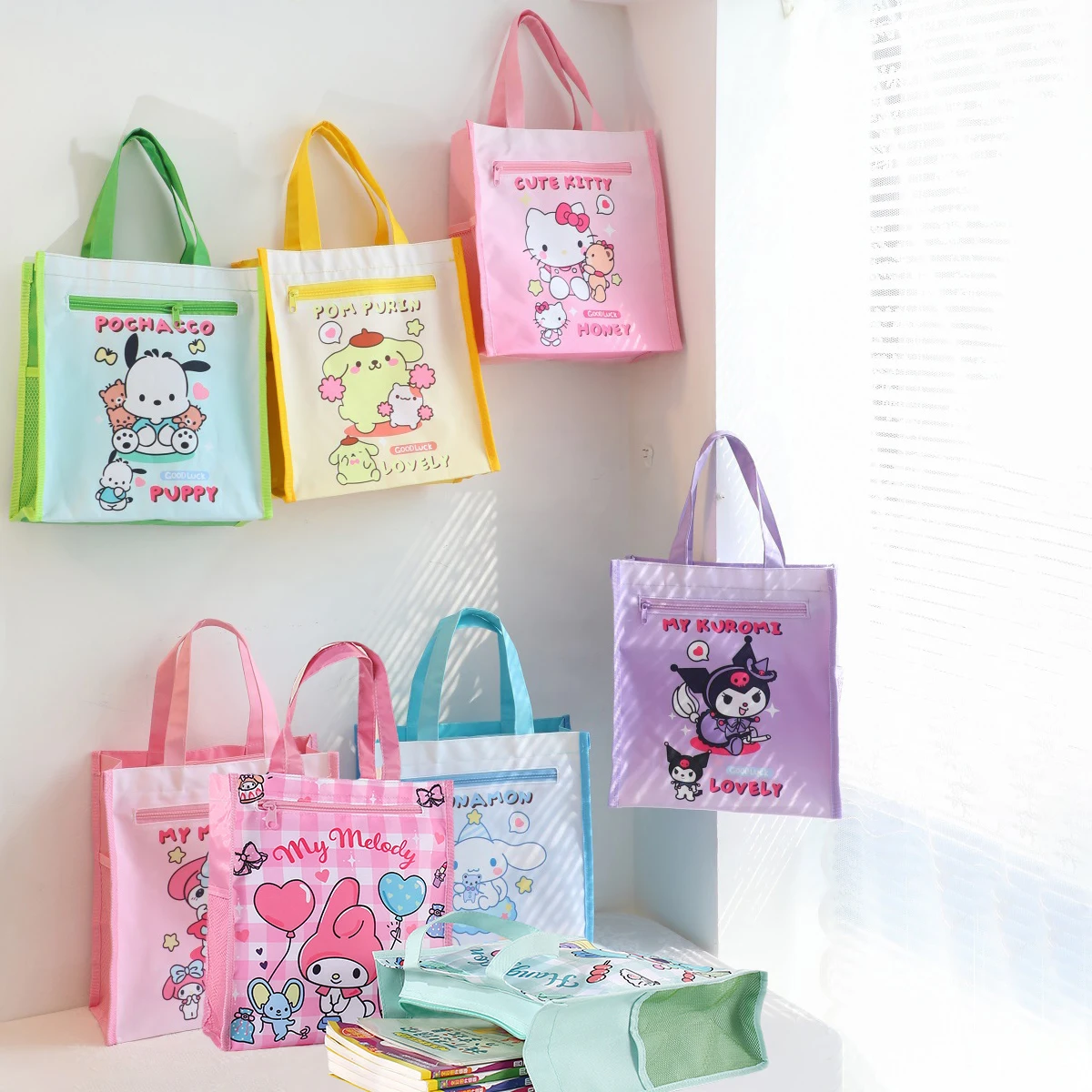 

Sanrio Cinnamoroll Kuromi Mymelody kawaii Мультфильм репетиторная сумка водонепроницаемый двухслойный молния A4 сумка канцелярские принадлежности хранение