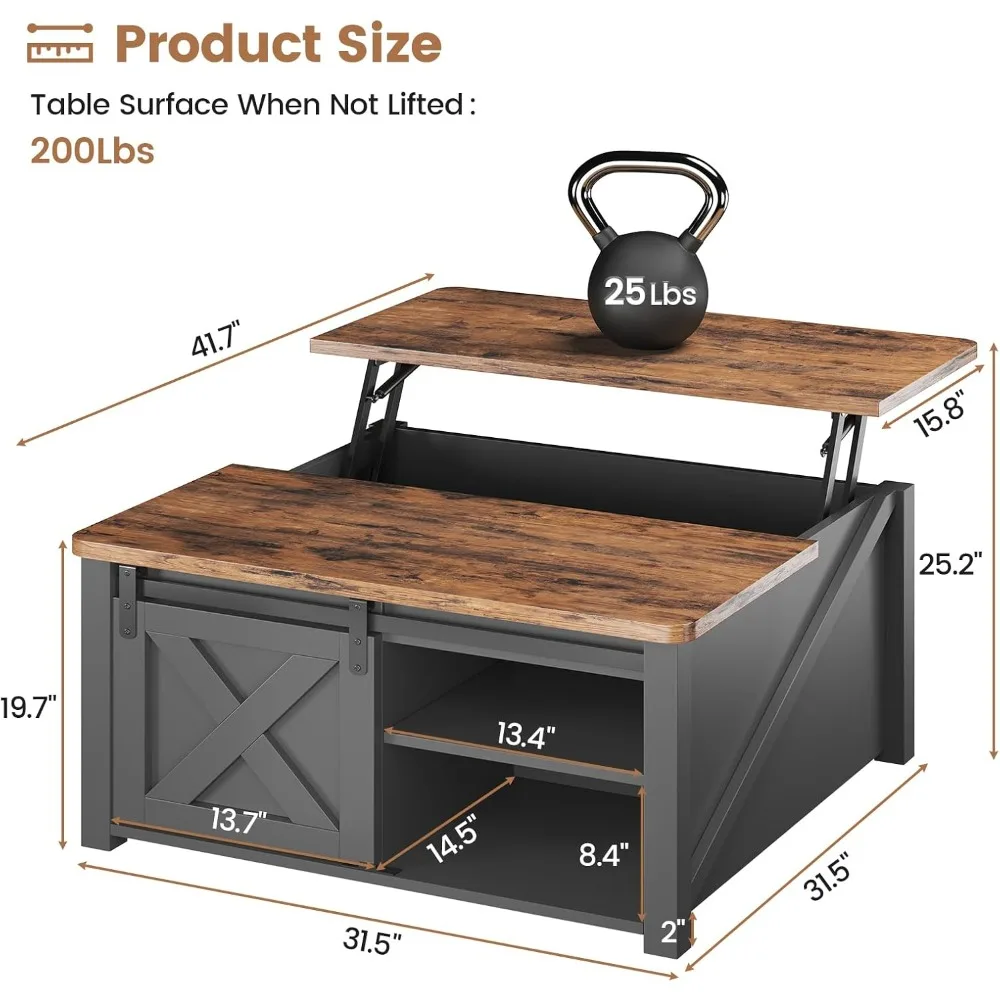 31.5" Lift Top Coffee Table with Storage, Square Coffee Table for Living Room, Farmhouse Coffee Table with Large Hidden 2