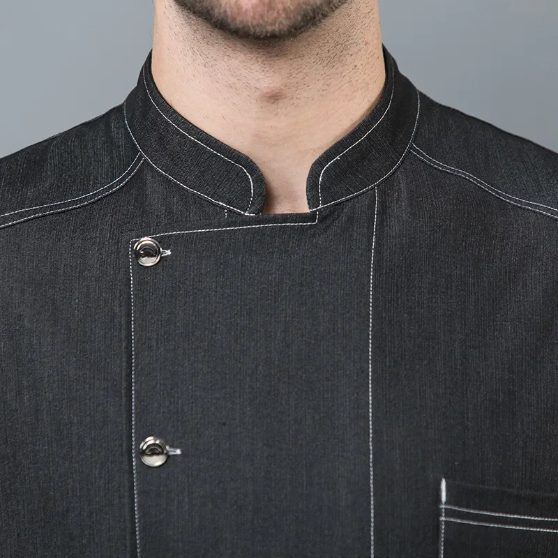 Denim Chef Work Uniform Short Sleeves Summer Hotel Restaurant Catering Bakery Post-Kitchen Workwear Men's Chef Outfit