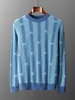 Jacquard Thicken 100% Pure Wool Sweater Men's Crew-Neck Knitted Pullover Fashion Color Match Large Size Clothing Autumn Jacket 2