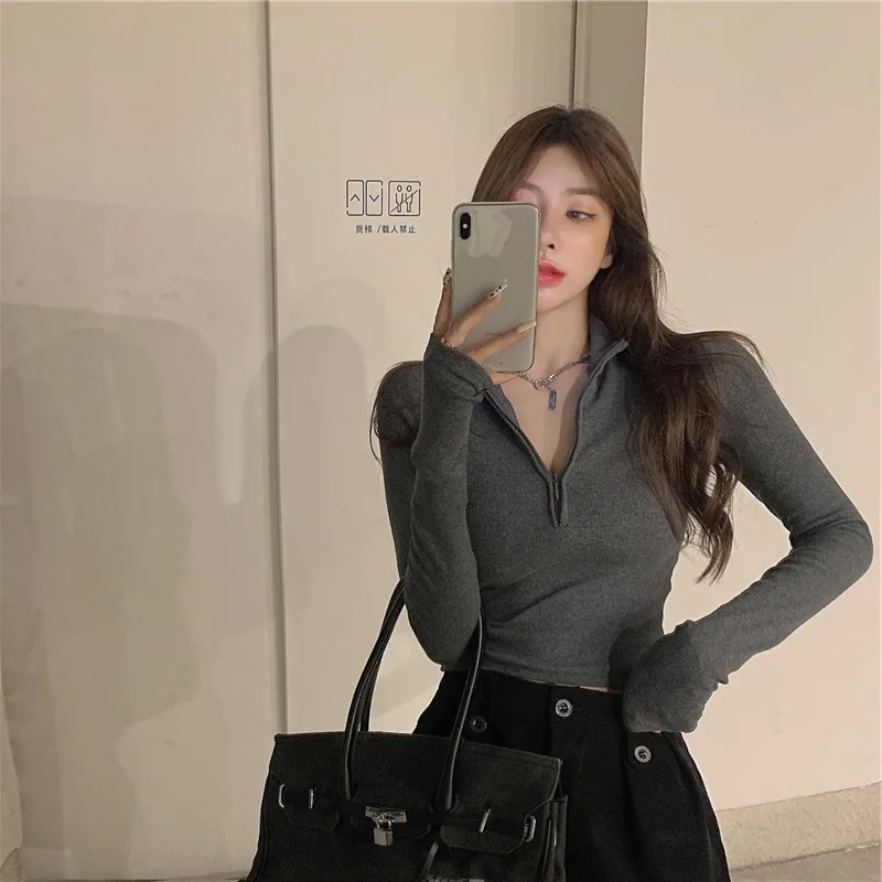 Women Long Sleeve Cropped Slim Fit T Shirts