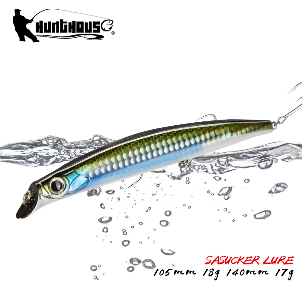 Hunthouse Minnow Pencil Hard Angelköder 105 mm/18 g 140 mm/17 g schwimmender künstlicher Köder Bass Pike Salzwasser Wobbler Langwurf