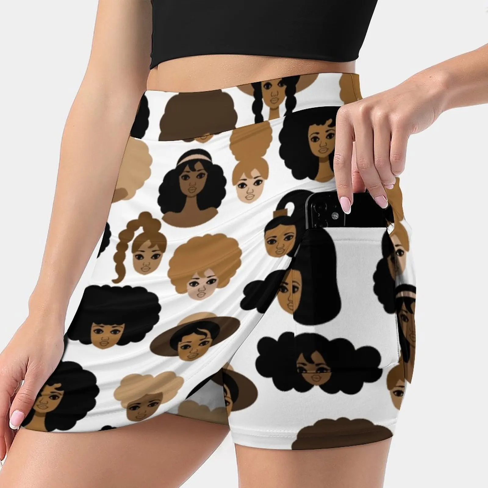 

All My Sisters New Women Skirts Double-Layer Printed Short Dress Mini Sport Skirt African American Black Art Brown Natural Hair