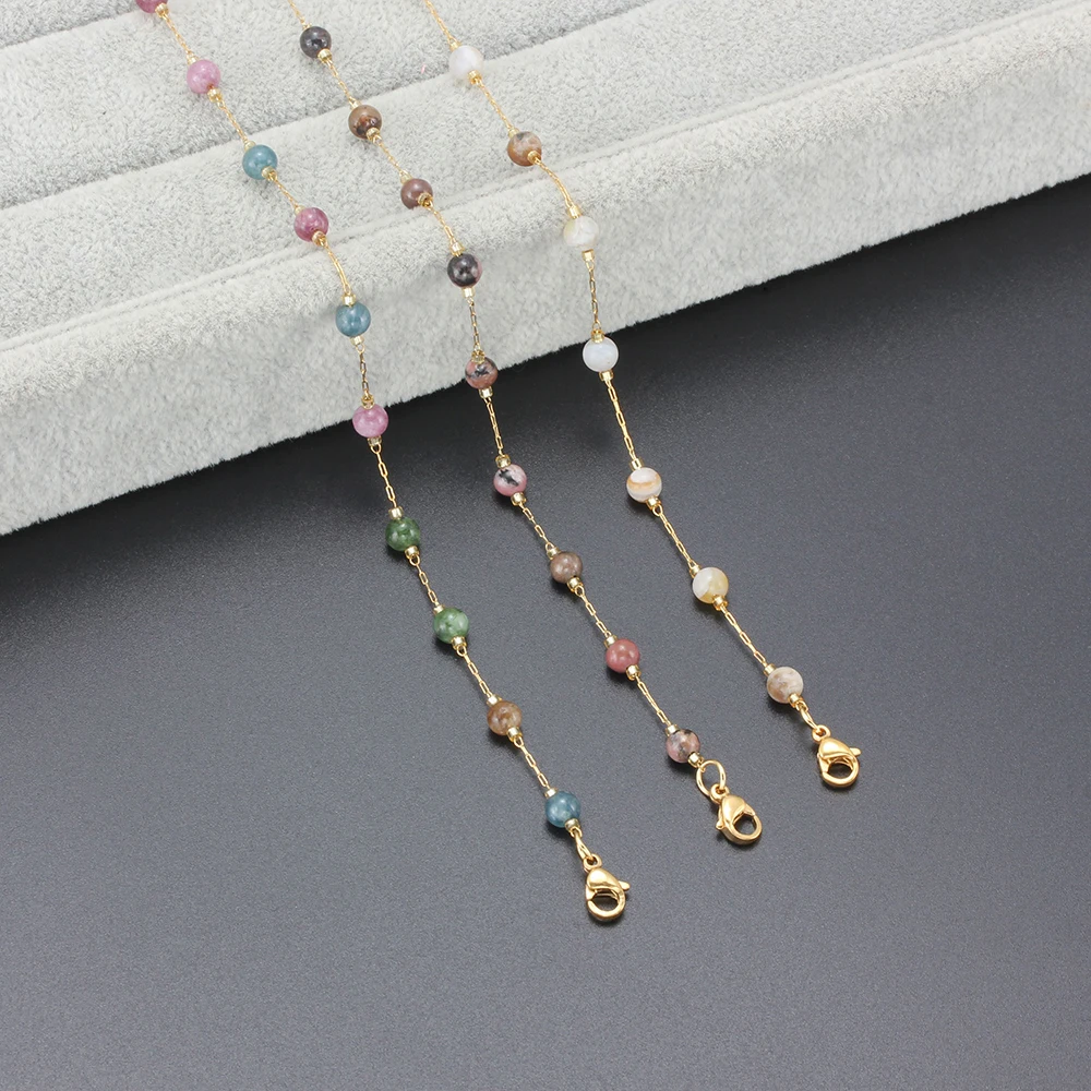 Natural Stone Crystal Beaded Anklets For Women Stainless Steel Ladies Gold Color Beach Foot Jewelry beads anklet