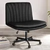 PU Leather Armless Cross Legged Office Desk Chair for Home Office, Modern Swivel Height Adjustable Wide Seat, Offices Chairs 1